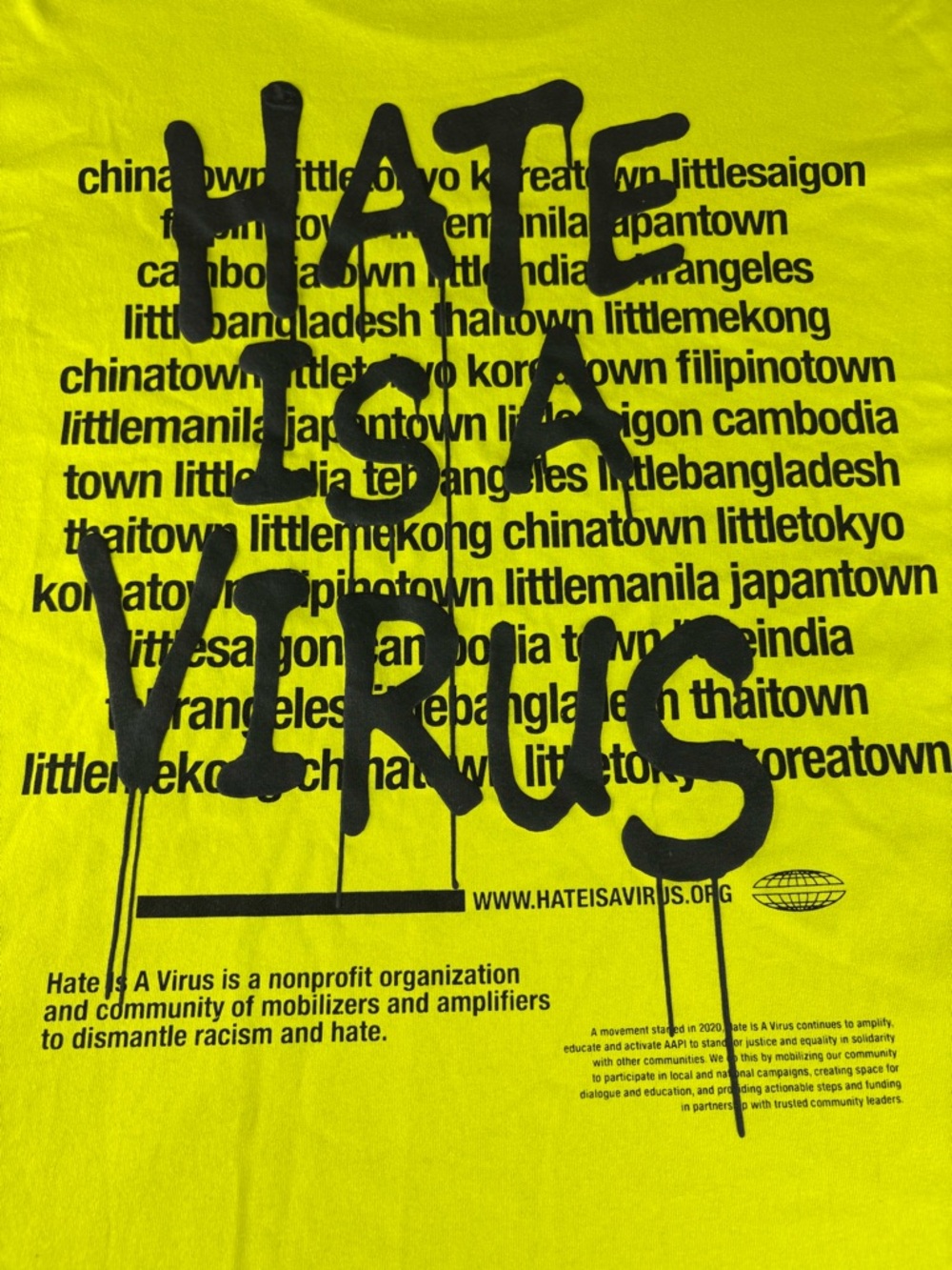 Hate Is A Virus Shirt XL Neon Yellow Uprisers Graphic Tee Streetwear Anti Racism